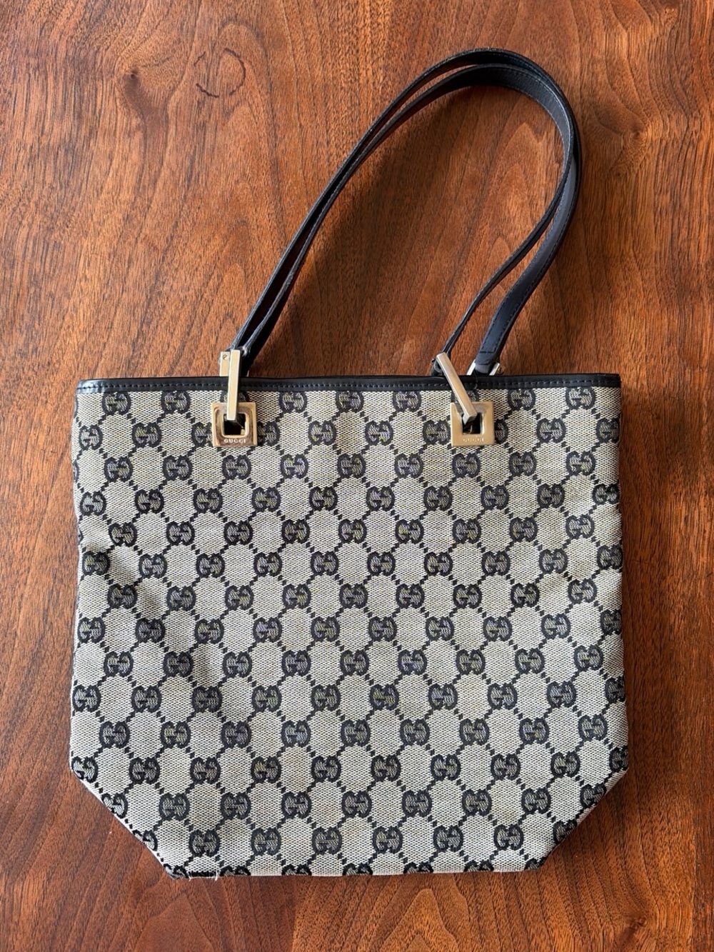 Gucci Black & Grey GG Canvas Tote with Silver Hardware